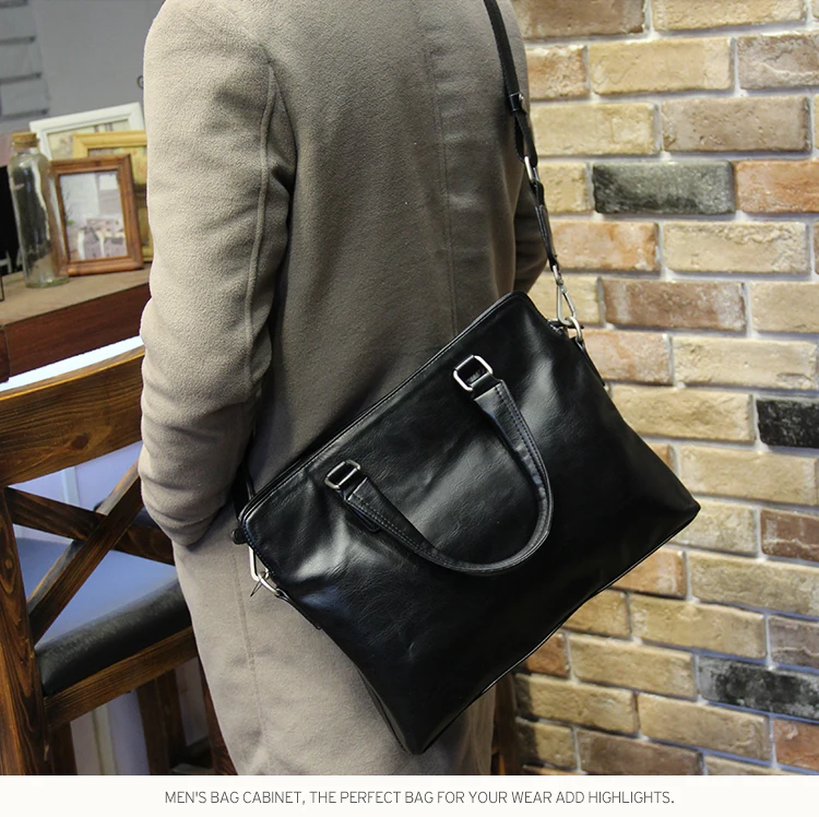 Брендовый мужской кожаный портфель, Высококачественная деловая мужская сумка, Черная мужская сумка для ноутбука, повседневная мужская сумка на плечо