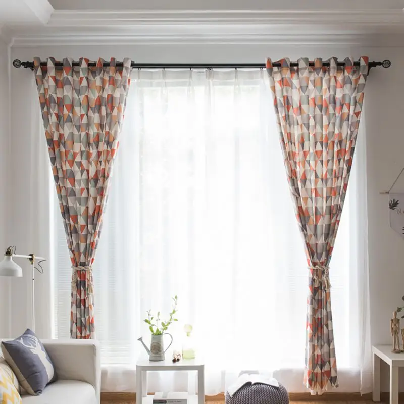 Colorful Print line Cotton Blinds Shading Window Curtains High Quality Black Out Red Curtain for Living Room 100*280cm