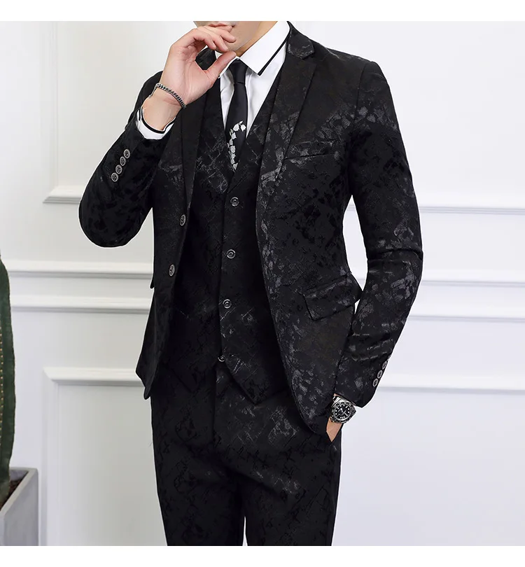 Новинка, классический черный костюм, мужской комплект из 3 предметов, деловой Банкетный мужской костюм, пиджак+ жилет+ брюки, Азиатский Размер 6XL, мужские свадебные костюмы