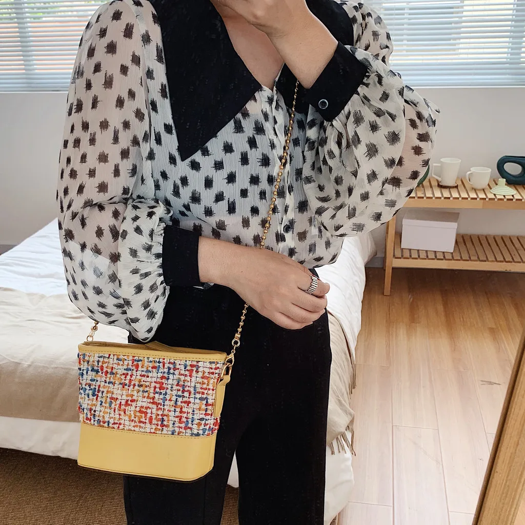 Women Messenger Bag Retro Leather Wool Zipper Shell Bag Patchwork Crossbody Bag Chain Female Shoulder Bags Bolsa Feminina