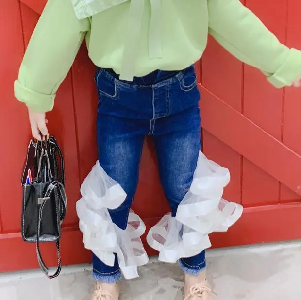 

2019 new wholesale girls denim ruffles pants fashion autumn spring girls jean pants 3-8t C202