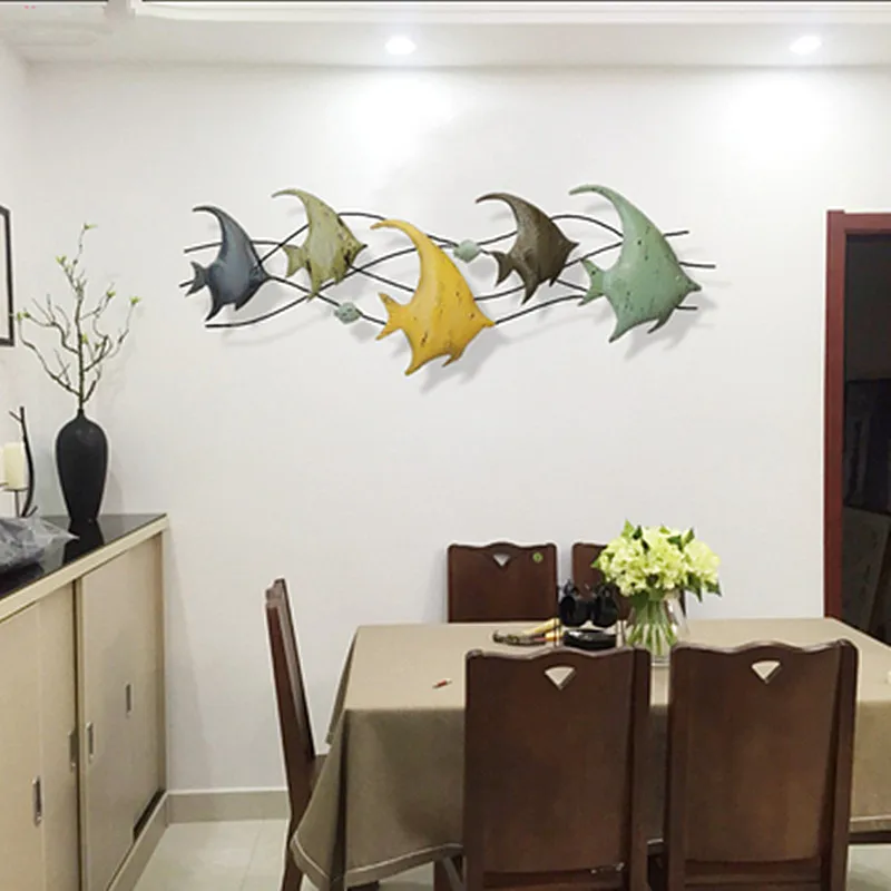Mediterranean Wrought Iron Children's Room Wall Decor Fish Group Creative Home Living Room Hotel TV Background Wall Decor M3216