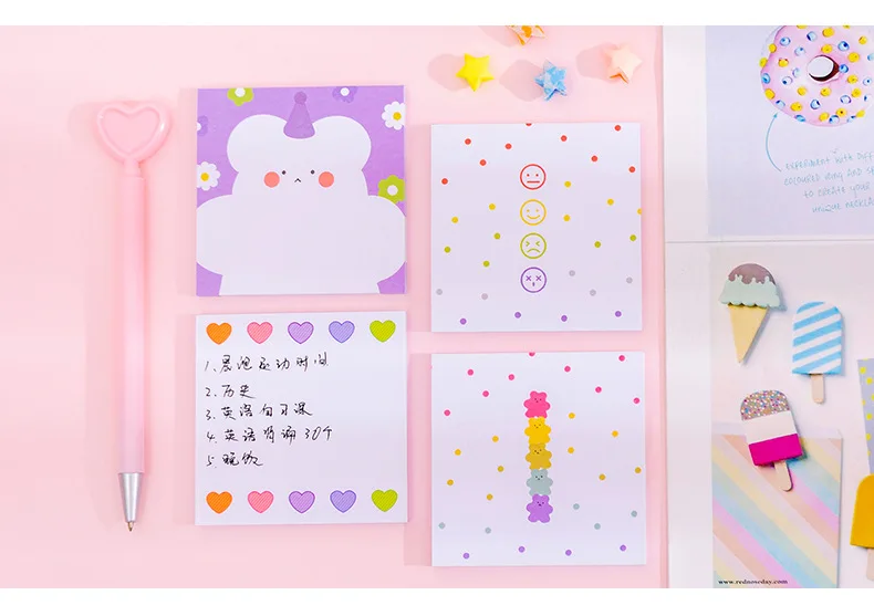 Корейский Медвежонок блок блокнот Kawai липкая записная книжка Kawaii бумажная наклейка для планировщика почтовая Милая школьная стационарная поставка вещи Freebies