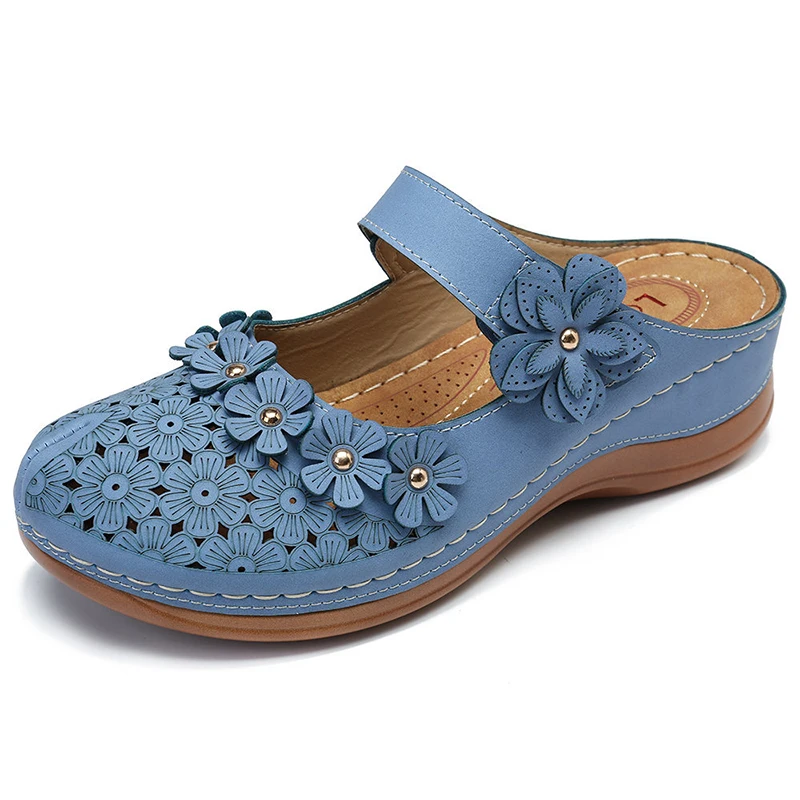Женские сандалии в стиле ретро; милая обувь на платформе с цветочным принтом; женские сандалии на плоской подошве; женские сандалии из искусственной кожи; sandalia feminina; обувь размера плюс