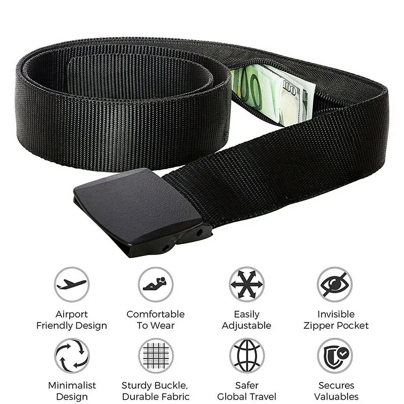 Travel Security Belt Invisible Money Pouch Money Wallet Pockets Waist Belt SAL99