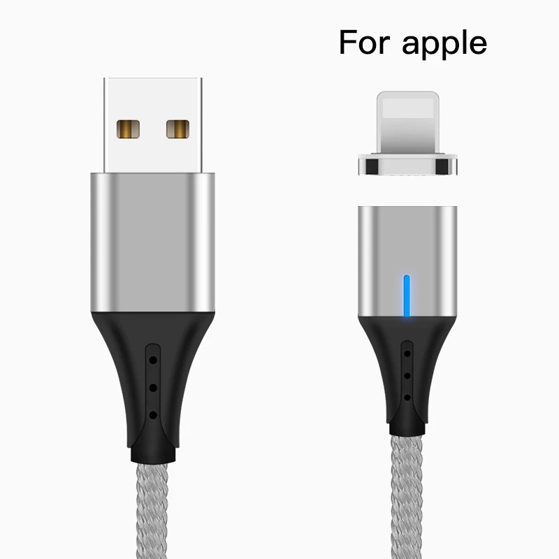 Магнитный usb-кабель ESVNE для iphone, samsung, магнитный usb-кабель для зарядки Xiaomi type-C, кабель Micro Usb для смартфонов huawei - Цвет: Silver For Apple