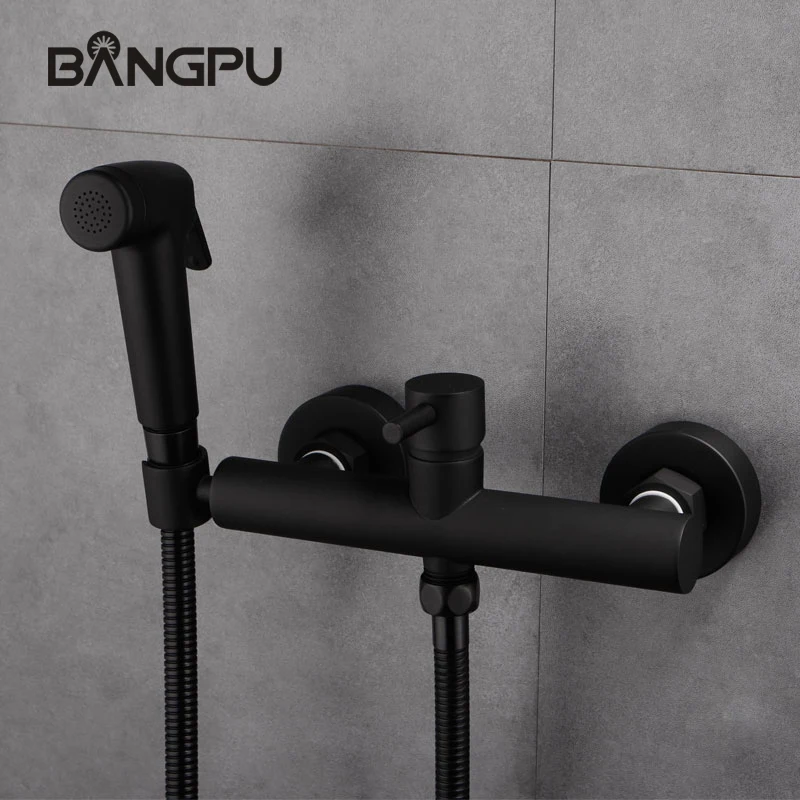 

BANGPU Wall Mounted Bidet Shower Sprayer Kit Hand Bidet Sprayer Set Handheld Bidet Sprayer for Toilet Black Bidet Faucet