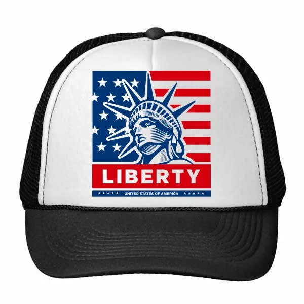 

America Flag With Liberty Statue Pattern Illustration Trucker Hat Baseball Cap Nylon Mesh Hat Cool Children Hat Adjustable Cap