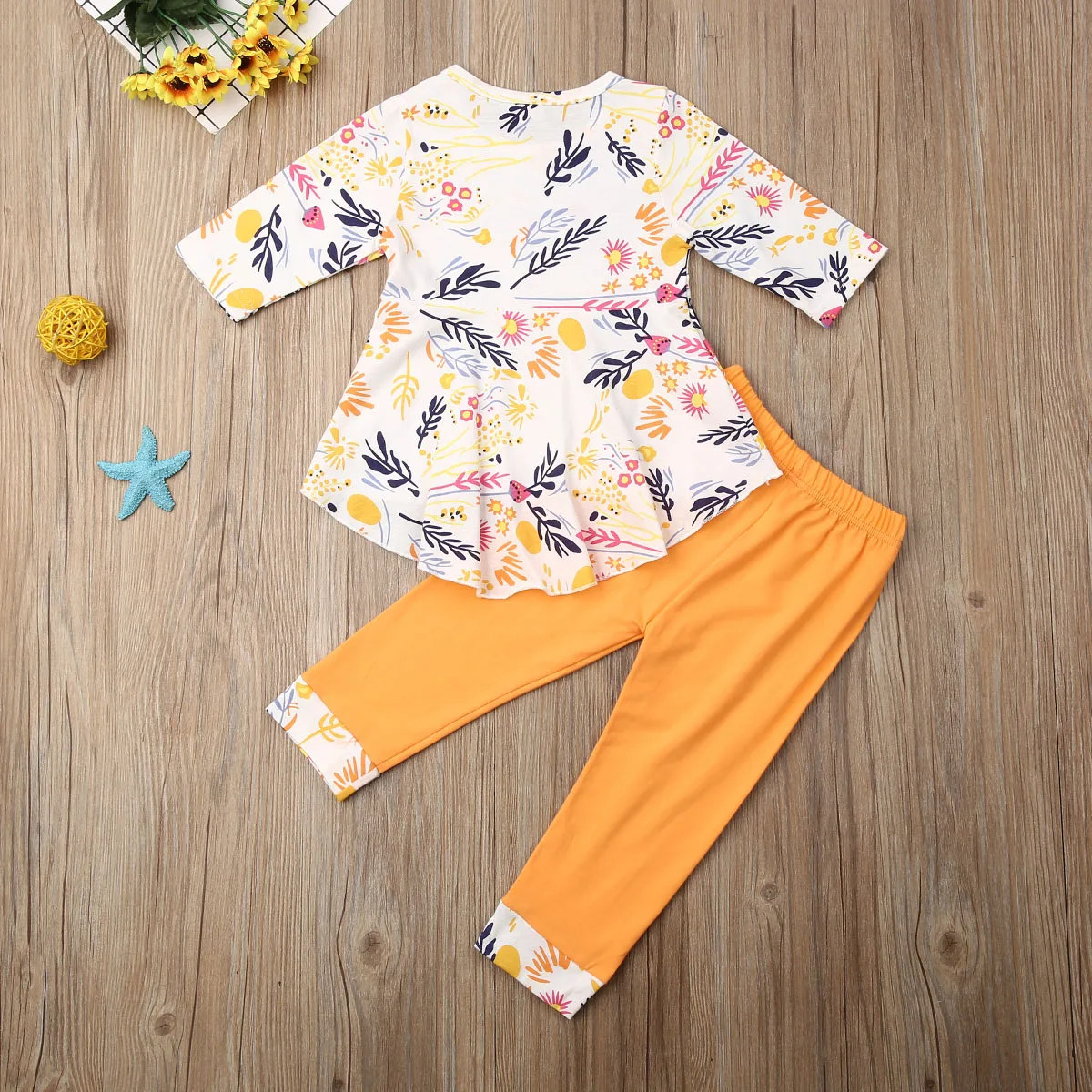 Pudcoco Autumn Toddler Baby Girl Clothes Long Sleeve Flower Print Ruffle Dress Tops Long Pants 2Pcs Outfits Cotton Clothes