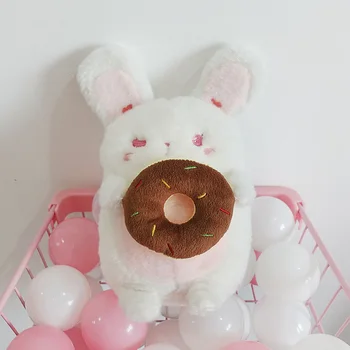 

1 pcs cute eating rabbit plush toy stuffed soft animal dolls doughnut rabbit for birthday gift baby kids