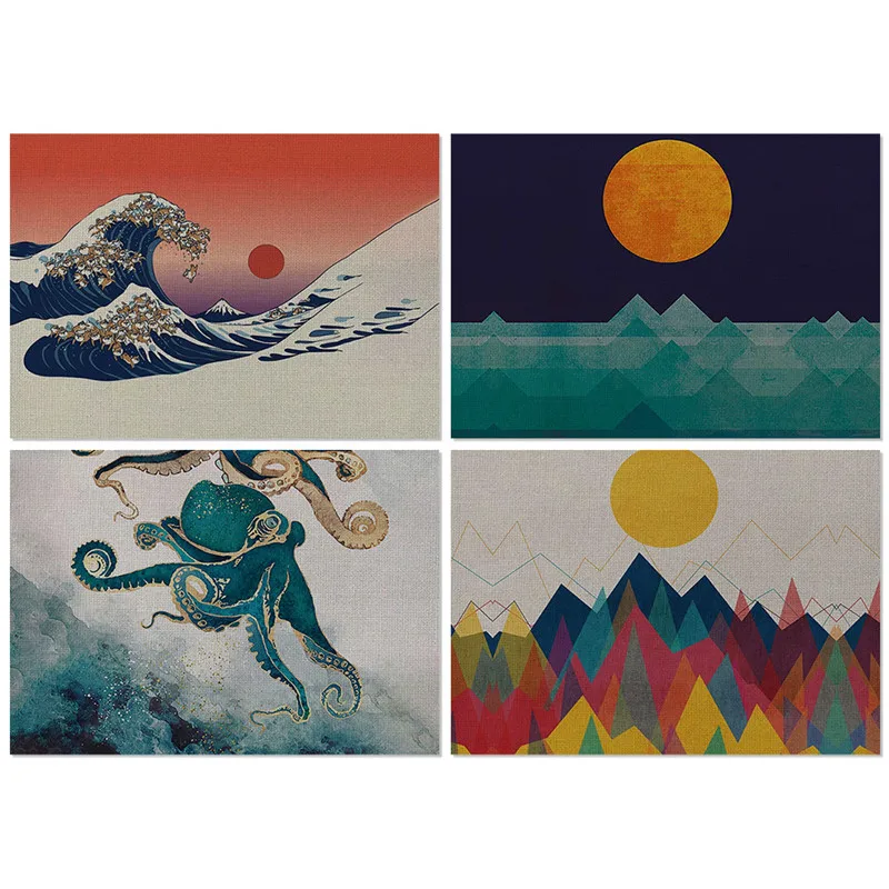 TTLIFE Printed Table Mats for Dining Table Japan Style Placemat Bowl Drink Coasters Cup Mat Kitchen Decoration Accessories