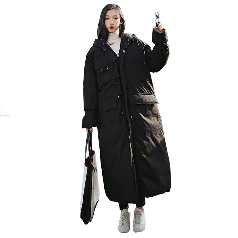 Женская зимняя куртка более размера d парка пальто с капюшоном Макси длинного размера плюс женская теплая Осенняя женская одежда верхняя одежда XL