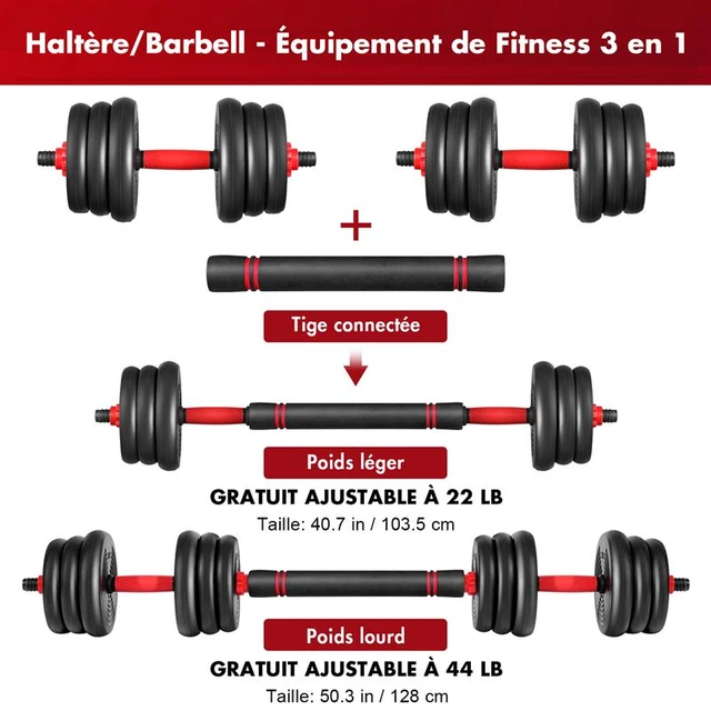 Haltères de Musculation Poids Ajustable 20KG 2 en 1 - BESPORTBLE