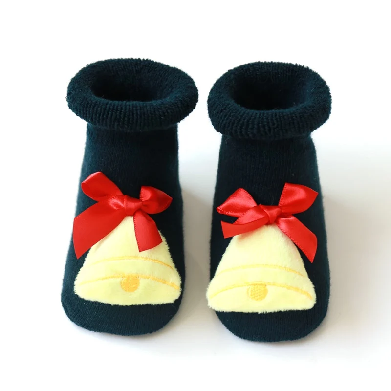 Носки для маленьких девочек на весну, зиму и осень, Детские Махровые Носки с рисунком лося, Санта Клауса, рождественские детские носки - Цвет: D