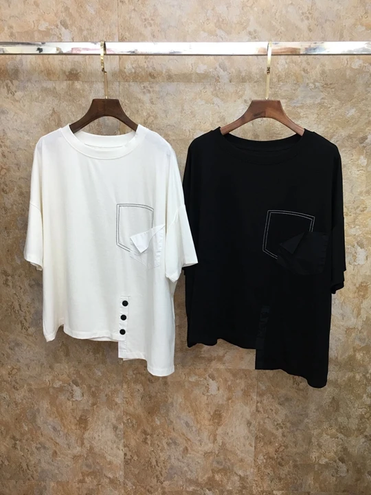 

2019 Early autumn new women's round collar irregular hem loose short-sleeved jacket 801