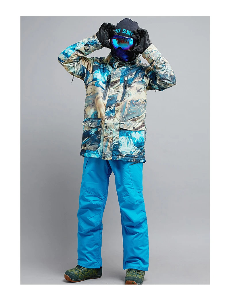 Супер теплый мужской лыжный костюм сноуборд куртка брюки ветрозащитная Водонепроницаемая зимняя одежда брюки мужские с капюшоном утолщенная спортивная одежда