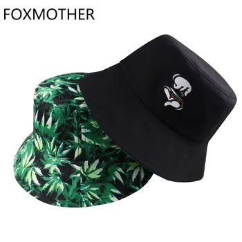 

FOXMOTHER New Fashion Summer Outdoor Reversible Black Green Weed Fisherman Caps Bucket Hats Men Gorras Hip Hop