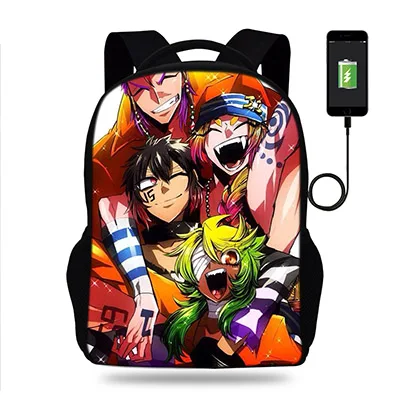 Школьные сумки Популярные Аниме Nanbaka Печать Рюкзаки ранец для детей ортопедические mochila escolar Usb порт Книга сумка