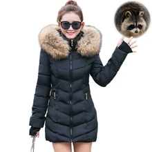 

2021NEW Artificial raccoon women long winter down jacket cover and thick coat jacket slim warm winter wear out 2021