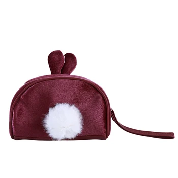 

Lolita Cute Cosmetic Bag Girl Cute Makeup Organizer Toiletry Pouch Sweet Plush Rabbit Ear Women Fur Travel Makeup Case