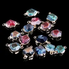 

2pcs Natural Stone Connectors Pendants Green Blue Red Double Hole Charms for Jewelry Making DIY Necklace Bracelets Size 11x18mm
