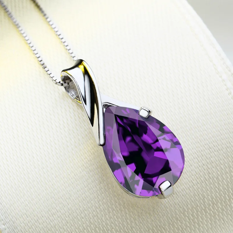 New S925 Sterling Silver Necklace Angel Tears Crystal Purple Pendant Necklace for Woman Charm Jewelry Gift - Image 3