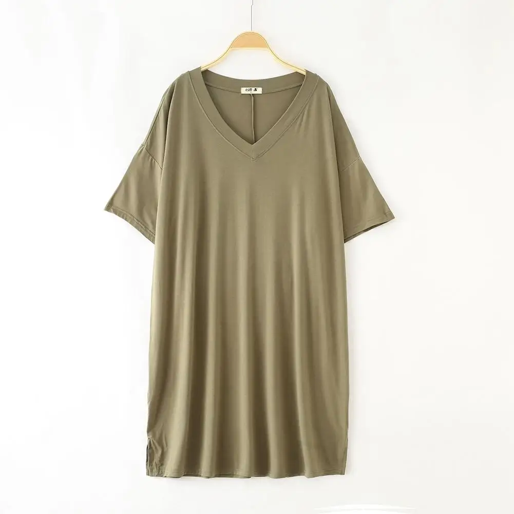 ArmyGreen DS style s 1 шт., корейский стиль, женская домашняя одежда, короткий рукав, Модальная ткань, v-образный вырез, повседневное свободное одноцветное платье для сна - Цвет: ArmyGreen