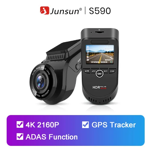 Junsun S590P 4K Dash Cam Wi-Fi Автомобильный видеорегистратор GPS-трекер ADAS Super HD 2880* 2160P Прибор ночного видения Видеорегистратор 1080P с камерой заднего вида - Название цвета: With GPS No Camera