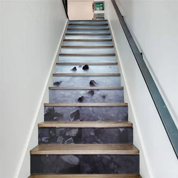 

PVC wallpape Sea stones reef natural seawa landscape simple 13 pieces of DIY stair stickers, step stickers, wall stickers