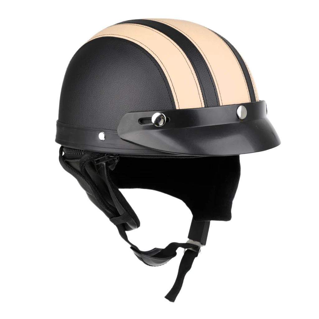 PU Leather Motorcycle Helmets Bike Bicycle Cycling Helmets Open Half Face Detachable Visor & Scarf Sports Safety