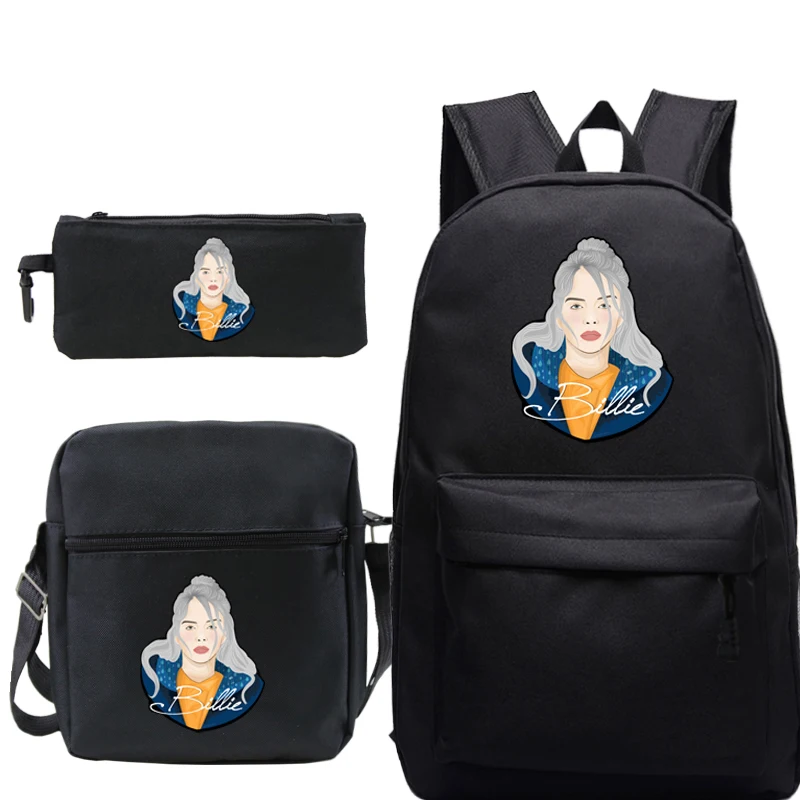 Billie Eilish 3 шт./компл. школьные сумки для подростков, для мальчиков и девочек, рюкзак Для женщин Для мужчин Billie Eilish Mochila Рюкзаки+ ручка сумки