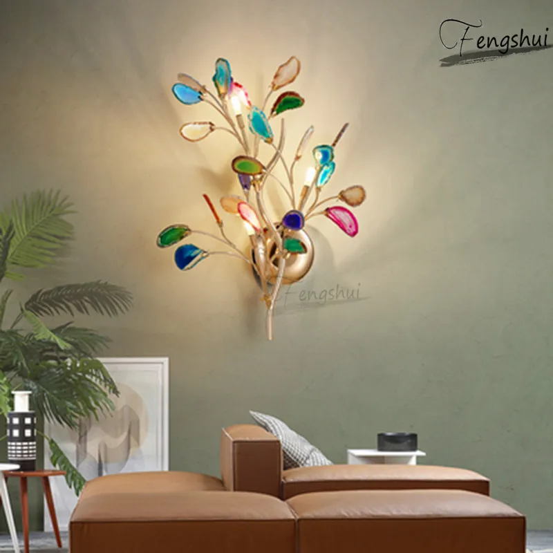 

Postmodern Creativity Tree Branch Agate Wall Lamp Lighting Nordic Living Room Bedroom Sconces Bedside Decor Wall Lights Fixtures