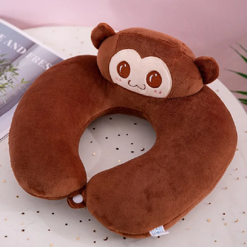 Monkey Шея u-образная подушка для шеи мультяшная ворс офис путешествия Вождение самолетом защита шеи u-образная плюшевая игрушка подушки - Цвет: Monkey
