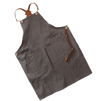 

2PCS Cross Back Neck Stripes Adjustable Denim Work Pocket Apron G Black/Grey