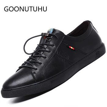 

2019 new fashion men's shoes casual genuine leather male flats sneakers black white shoe man comfortable platform shoes for men