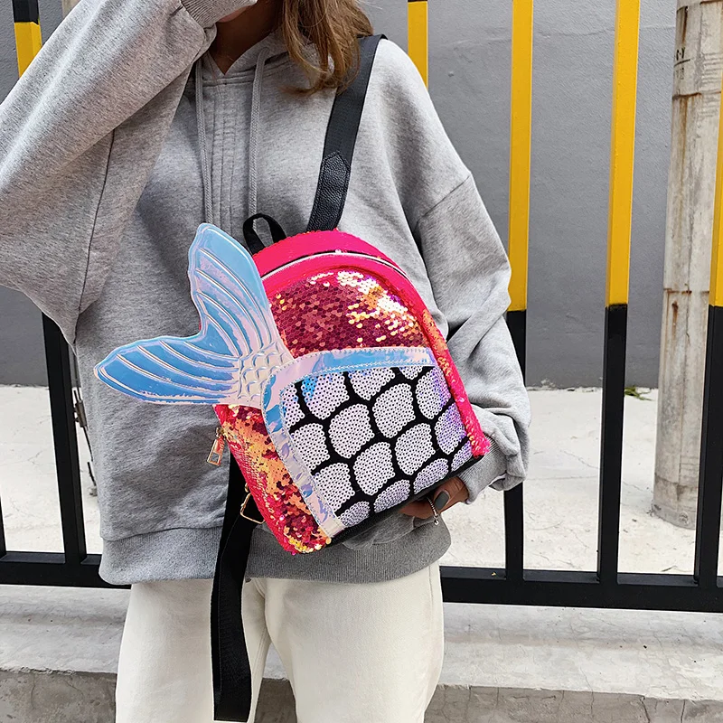 Новинка Модный женский рюкзак с блестками в стиле русалки большой ранец на