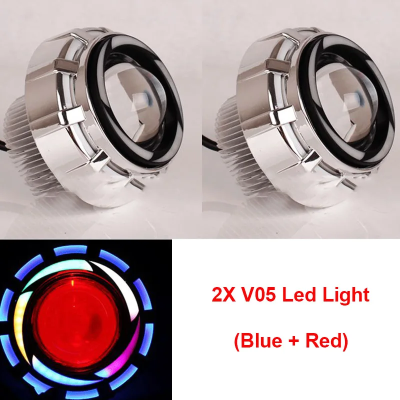 2X V05 Blue Red Фара Тактический целеуказатель прицел 12V Ангел Дьявол глаз передние фары Hi/короче спереди и длиннее сзади) Вспышка светодиодная фара мотоцикла туман пятно налобный фонарь для сиденья мотоцикла - Цвет: 2X V05 Blue Red
