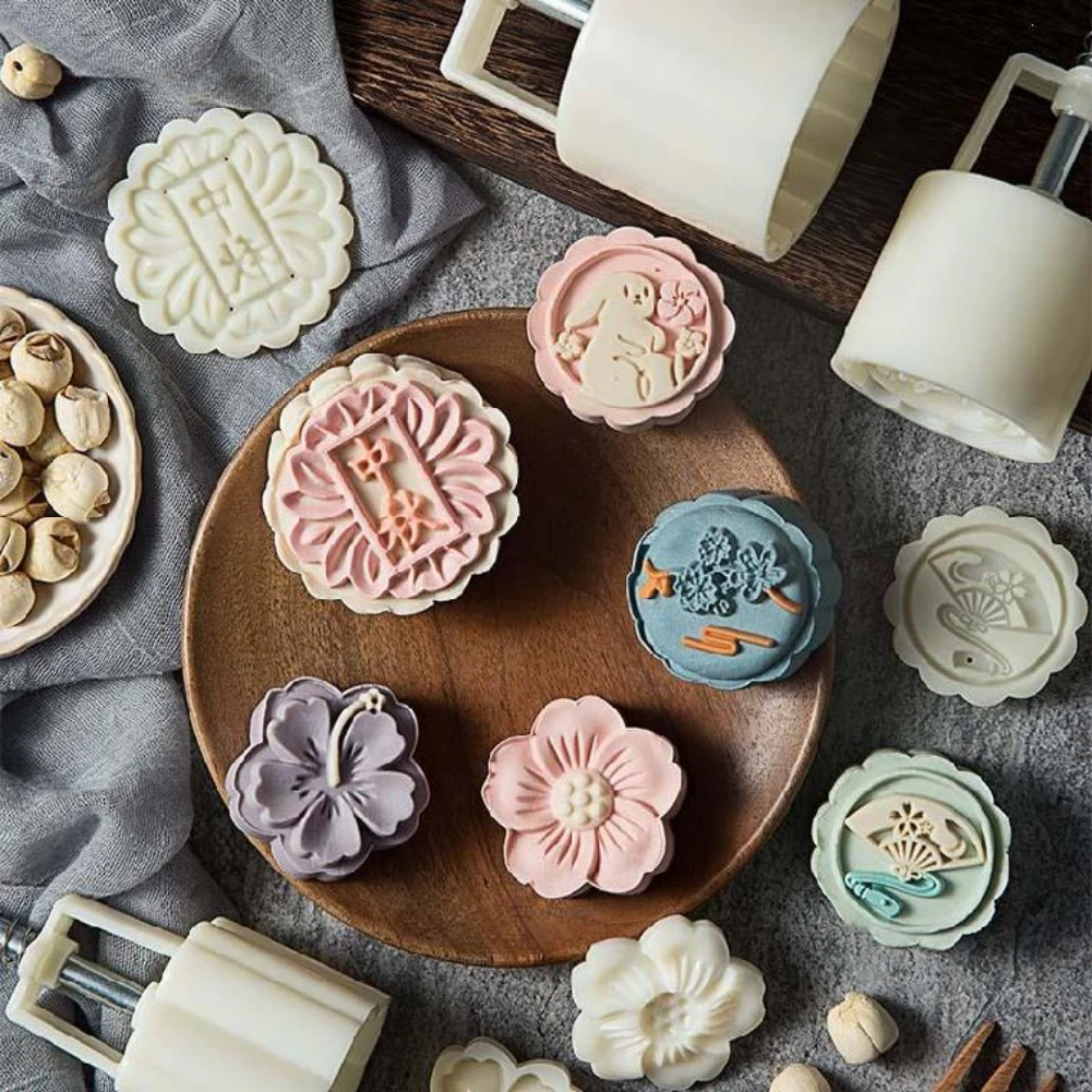 Mid-autumn Moon Cake Press Mold, Hand-pressed Cookie Dessert DIY with Stamp  Flower,DIY Hand Press Cookie Cutter Mooncake Maker - AliExpress