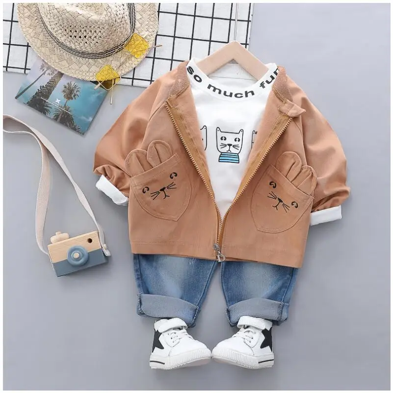 Autumn Baby Boys Clothing Sets Toddler Infant Clothes Suits Cartoon Coat T Shirt Pants Children Kids Costume Suit - Цвет: Chocolate