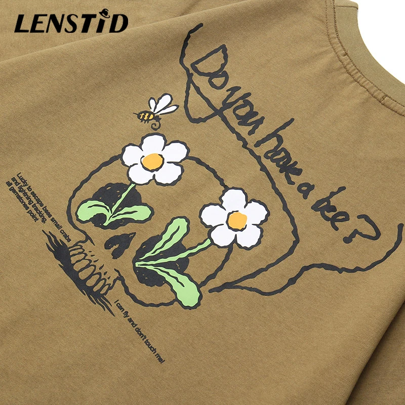 LENSTID, Череп, цветок, негабаритная футболка, хип-хоп, уличная,, Мужская футболка, свободная, Харадзюку, футболка, летняя, хлопок, короткий рукав, тройники