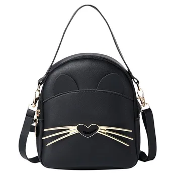 

Female Solid Color Leather Backpack Women Multi-function Zipper Shoulder Bag Ladies Cartoon Cats Student Backpacks Fashion
