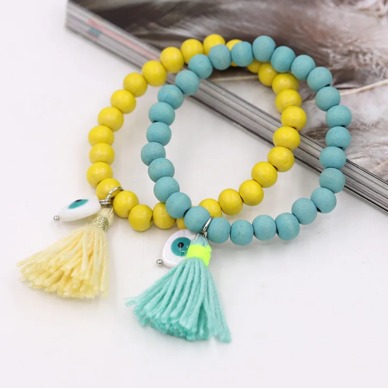 Boho-Armbänder für Damen, 2022, neue Mode, Holzperlen, Quaste, Herz, Glücksbringer, Charm-Armband, Schmuck, Geschenk, Großhandel – Detail 1