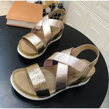 

Summer Comfortable Beach Shoes Fashion Solid Color Platform Wedge Female Sandals Retro Open Toe Casual Sandals 2020 New