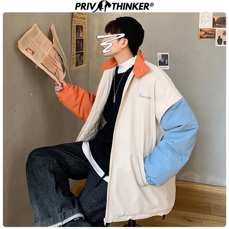 Privathinker, новинка, лоскутные свободные зимние куртки, мужские теплые пальто, парка, мужские утепленные парки, зимняя мужская одежда, модная одежда