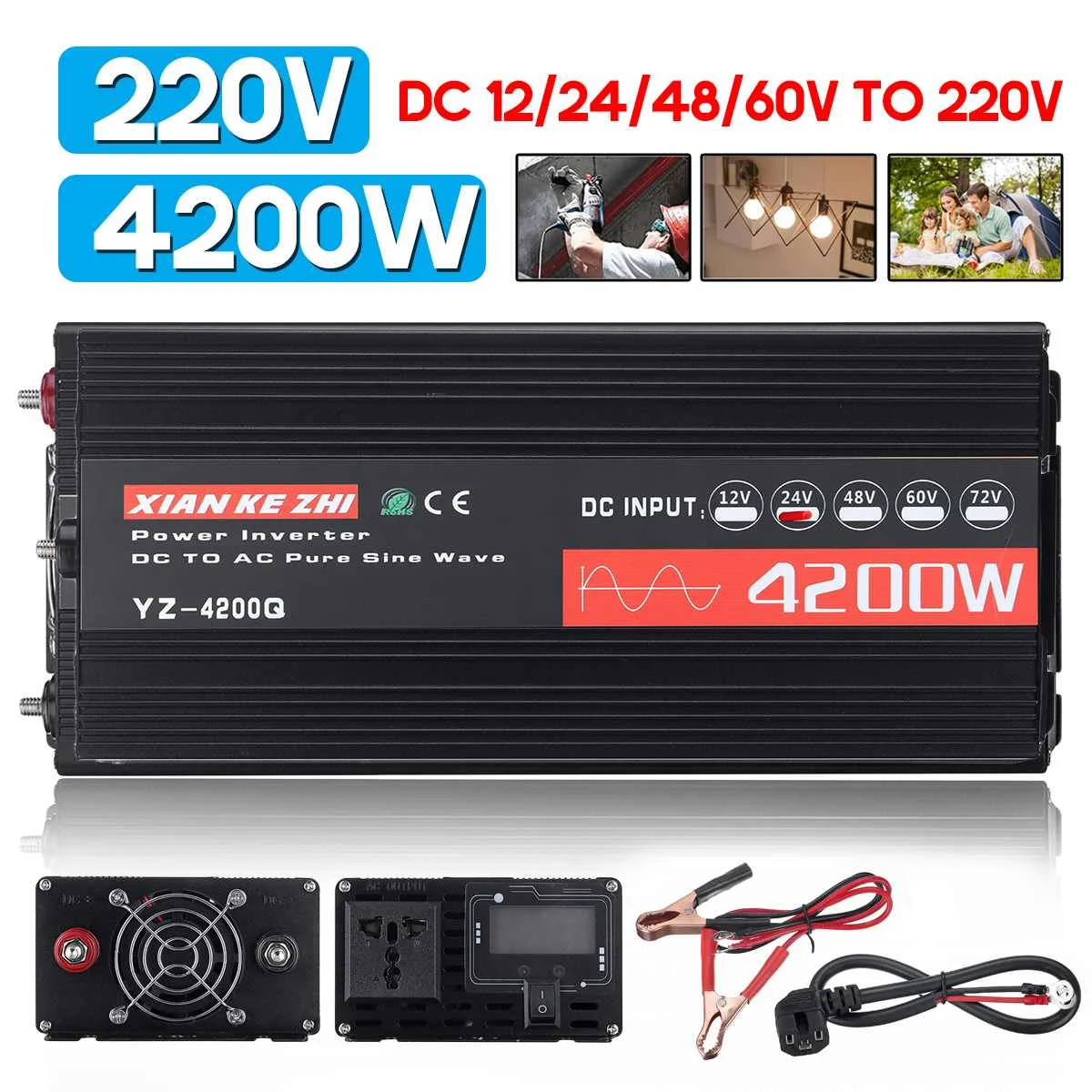 Инвертор 12v 220v 2600/4200 Вт инверсор 12/24/48/60V до 220V Напряжение трансформатор чистая Синусоидальная волна инвертирующий усилитель ЖК-дисплей Дисплей крупных защиты - Цвет: 4200W