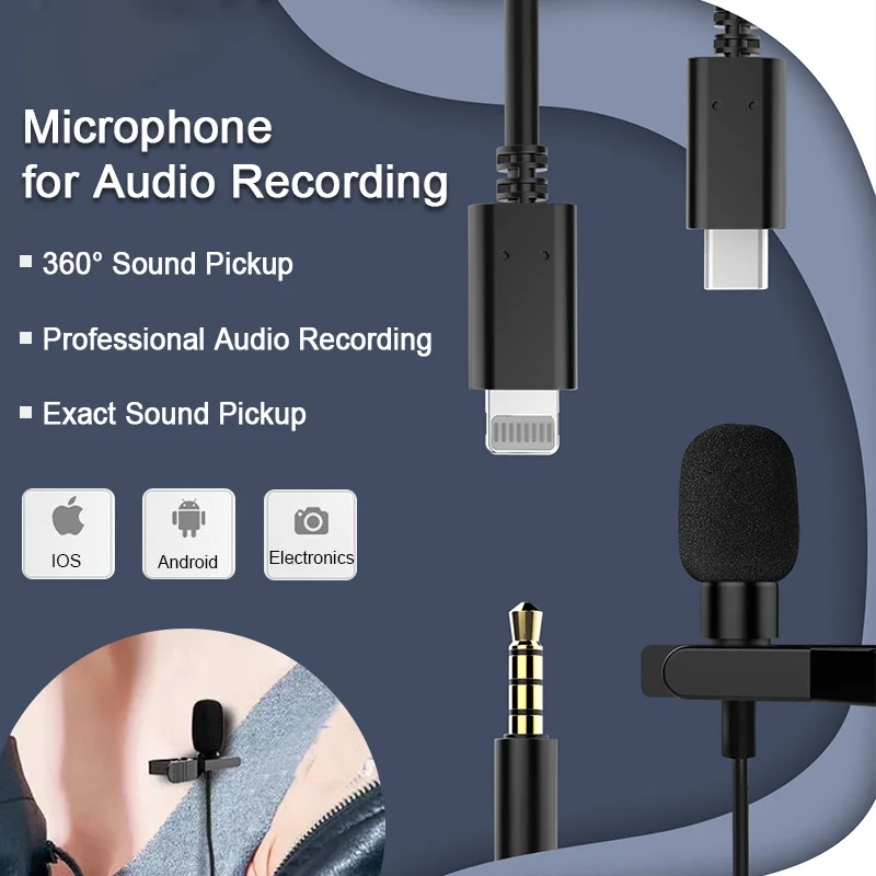 Mini micrófono portátil de solapa con Clip, para iPhone 11, 12 pro max, iPad, Xiaomi, teléfono inteligente Android, cámara DSLR, ordenador, PC y portátiles
