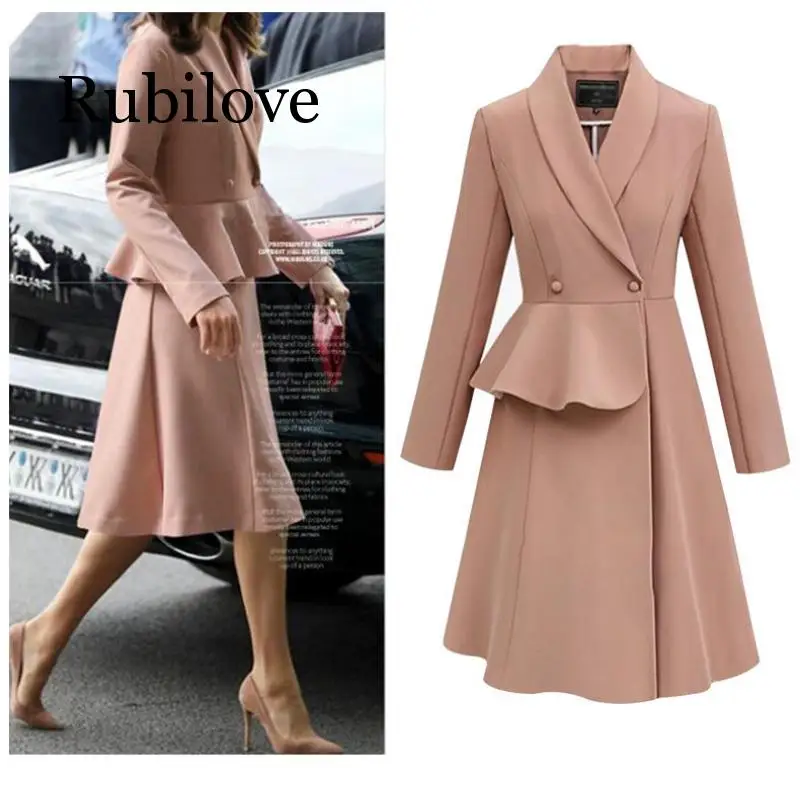 

Rubilove Women 2019 Long Turn-down Collar Leisure Single Breasted Coats Womens Solid Simple All-match European Style Elegant Chi
