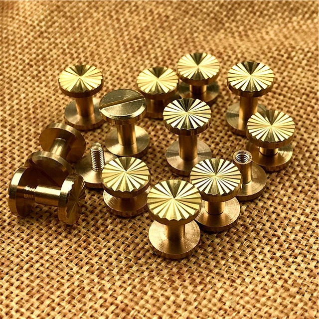 10Sets/20Pcs Luggage Leather Metal Craft Flat Belt Screws Nail Rivets Brass  Gold Silver Solid Female Rivet Slotted Stud Head