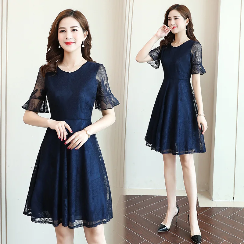 

Large Size Dress Lace Dress Spring Summer 2019 New Style WOMEN'S Dress Fashion Waist Hugging Mid-length Cypress