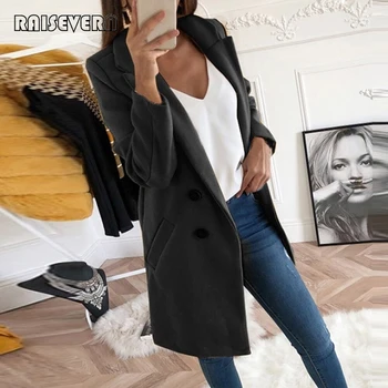 

Women Wool Outwear Coat Long Sleeve Medium Long Loose Super Warm Woolen Coat 2019 Winter Fashion Women New Coat
